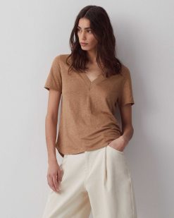 T-Shirts / D Bardeurs | Comptoir des Cotonniers Sarah - T-Shirt Col V En Lin Tiger Eye