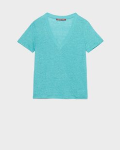 T-Shirts / D Bardeurs | Comptoir des Cotonniers Sarah - T-Shirt Col V En Lin Pagoda Blue Blue