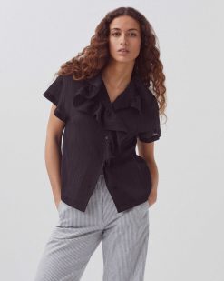 Nos Ensembles | Comptoir des Cotonniers Blouse Volants En Coton Froiss Black Beauty