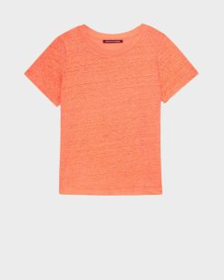 T-Shirts / D Bardeurs | Comptoir des Cotonniers Amandine - T-Shirt Col Rond En Lin Solid Corail Orange