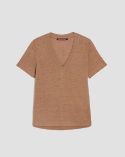 T-Shirts / D Bardeurs | Comptoir des Cotonniers Sarah - T-Shirt Col V En Lin Tiger Eye