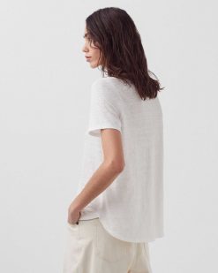 T-Shirts / D Bardeurs | Comptoir des Cotonniers Sarah - T-Shirt Col V En Lin Brillant White