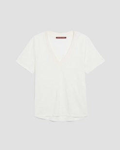 T-Shirts / D Bardeurs | Comptoir des Cotonniers Sarah - T-Shirt Col V En Lin Brillant White